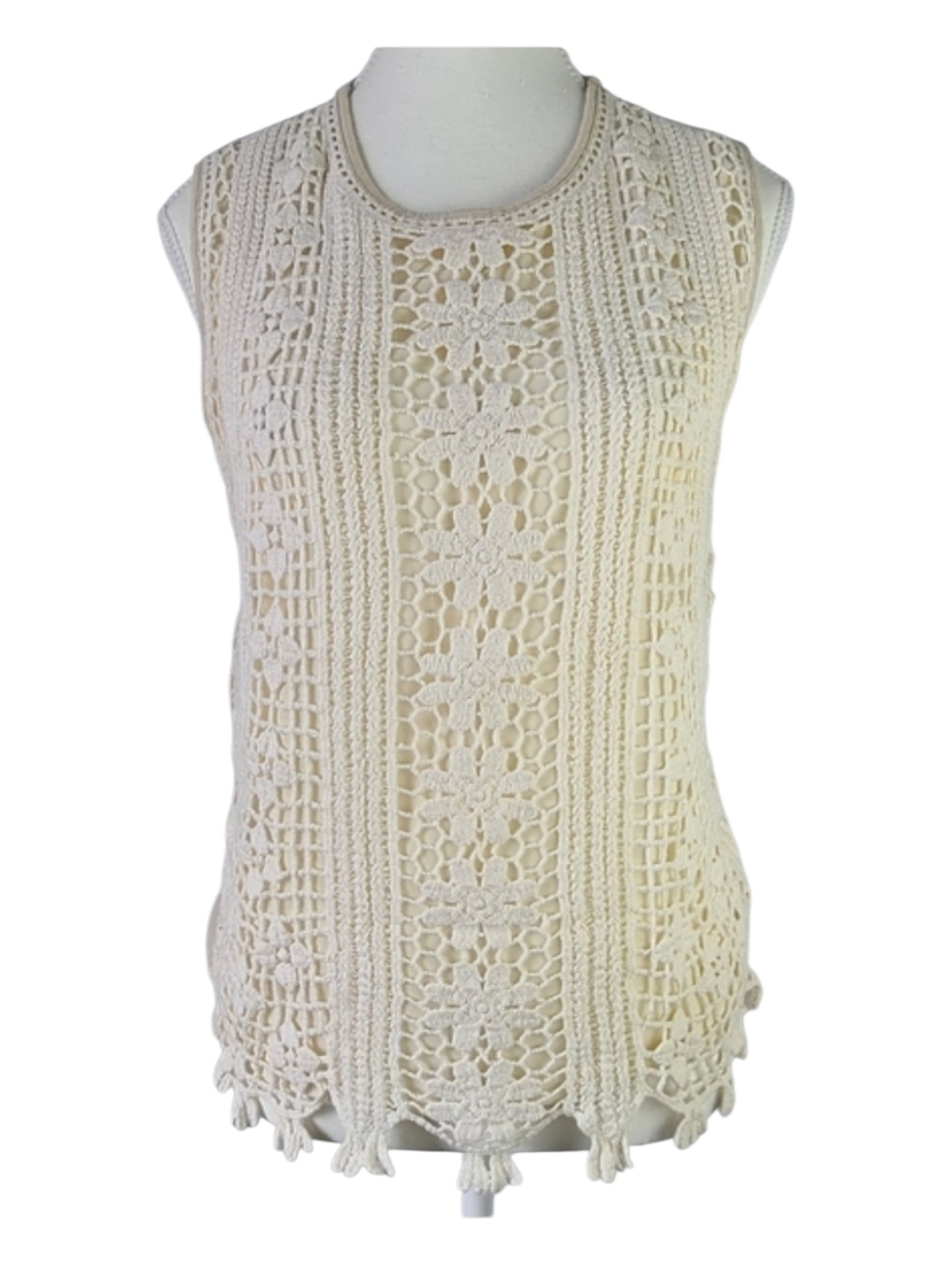 Lapis Crochet Lace Sleeveless Boho Blouse Sz M | Lined Summer Festival Top